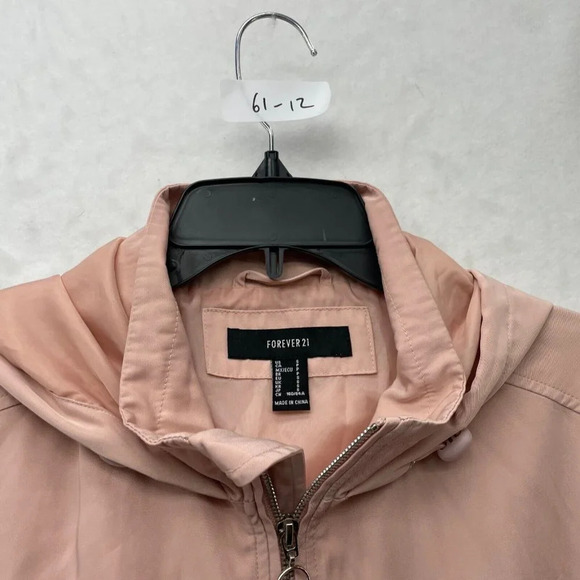 Forever 21 Jacket Women's Sz S Light Pink Full Zip Hooded Drawstring Long Sleeve - Picture 12 of 12